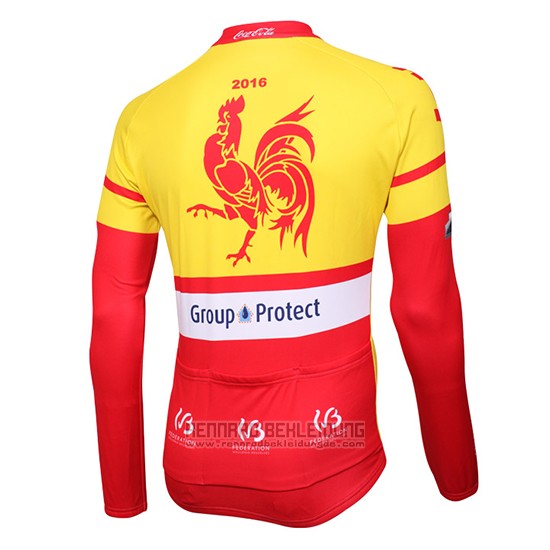 2016 Fahrradbekleidung Wallonie Bruxelles Gelb und Rot Trikot Langarm und Tragerhose - zum Schließen ins Bild klicken